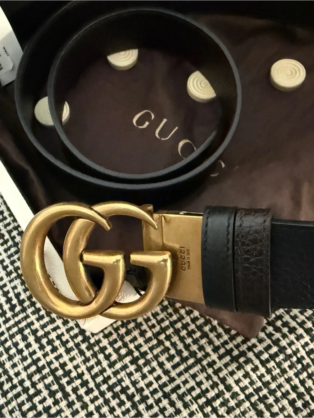 Gucci Men's reversible GG gold buckle brown and black size 100